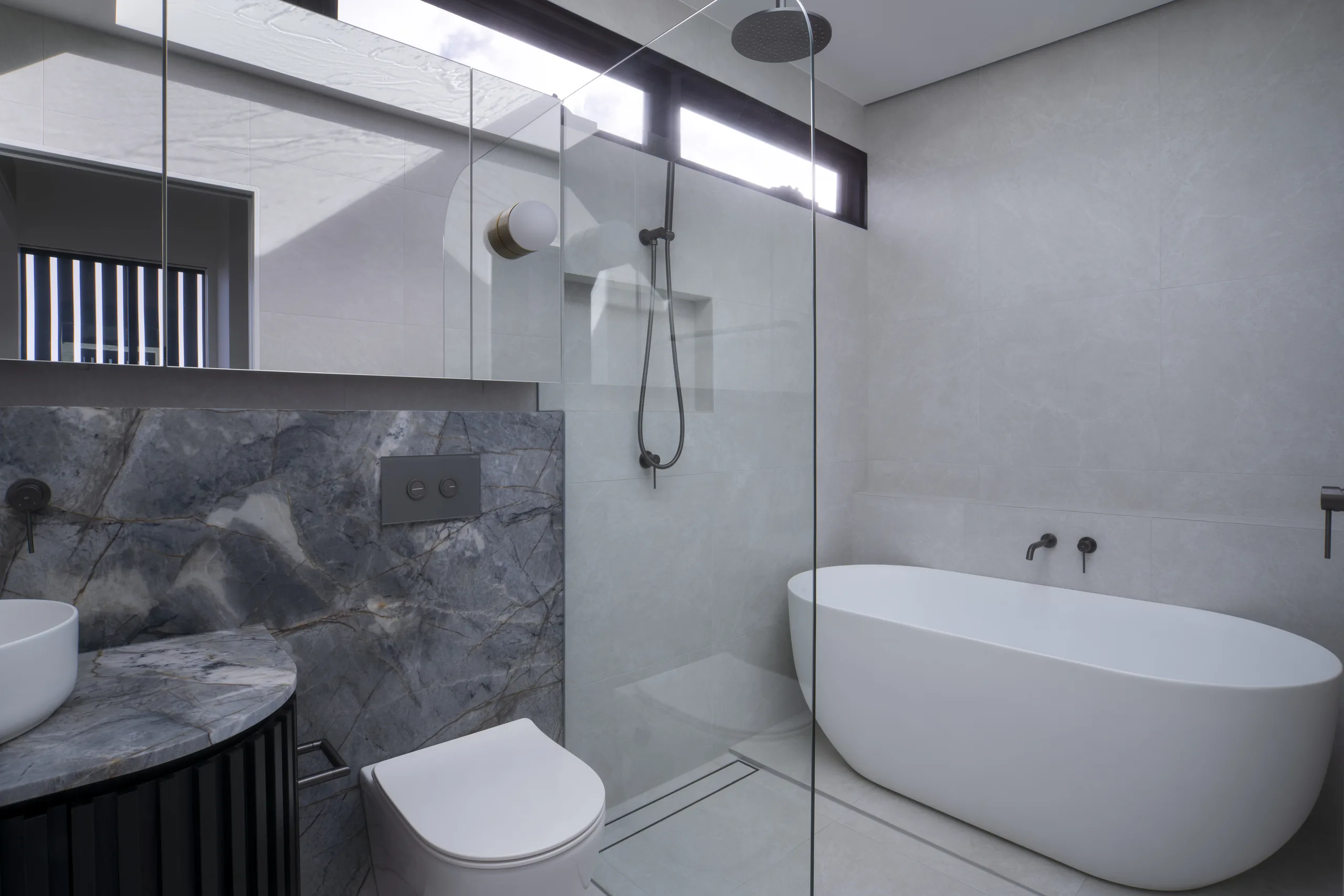 Marble ensuite with freestanding bath — 59 Fairlight Street