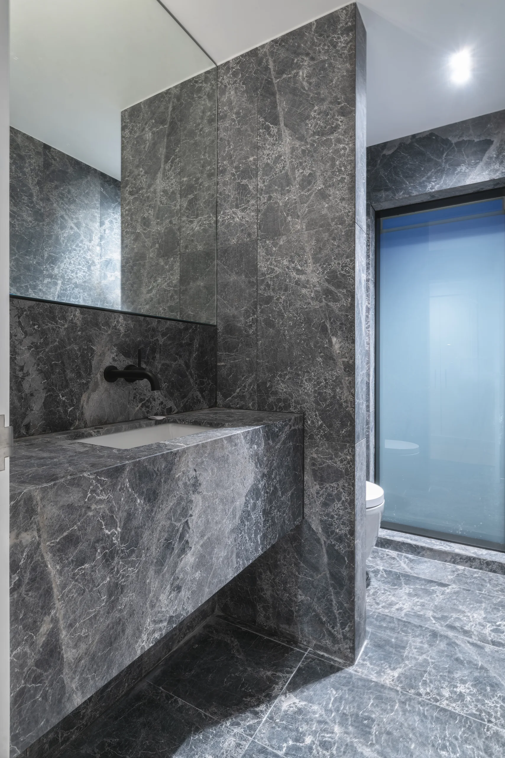 Grey marble powder room — Seaforth Crescent